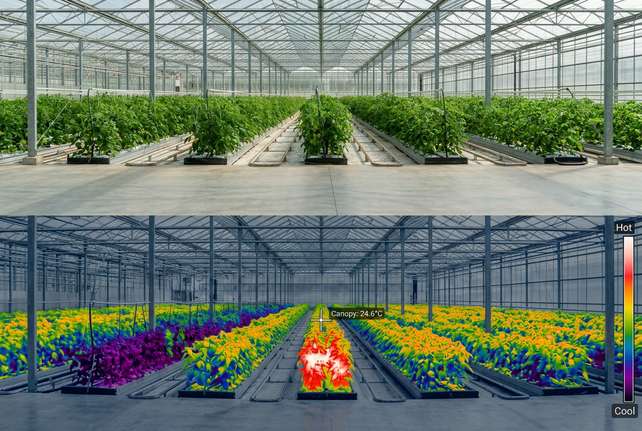Greenhouse with thermal hotspot on equipment