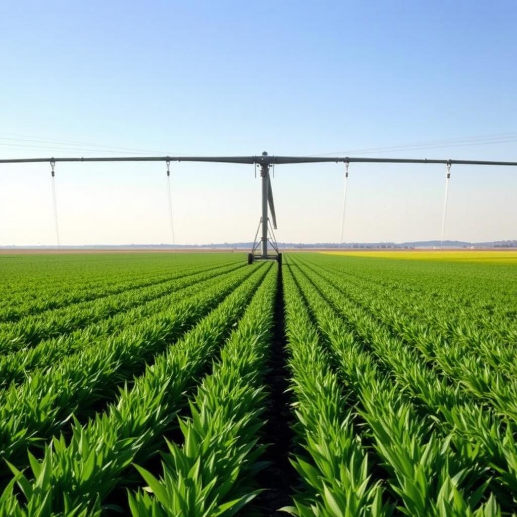 Center-pivot irrigation over crop field